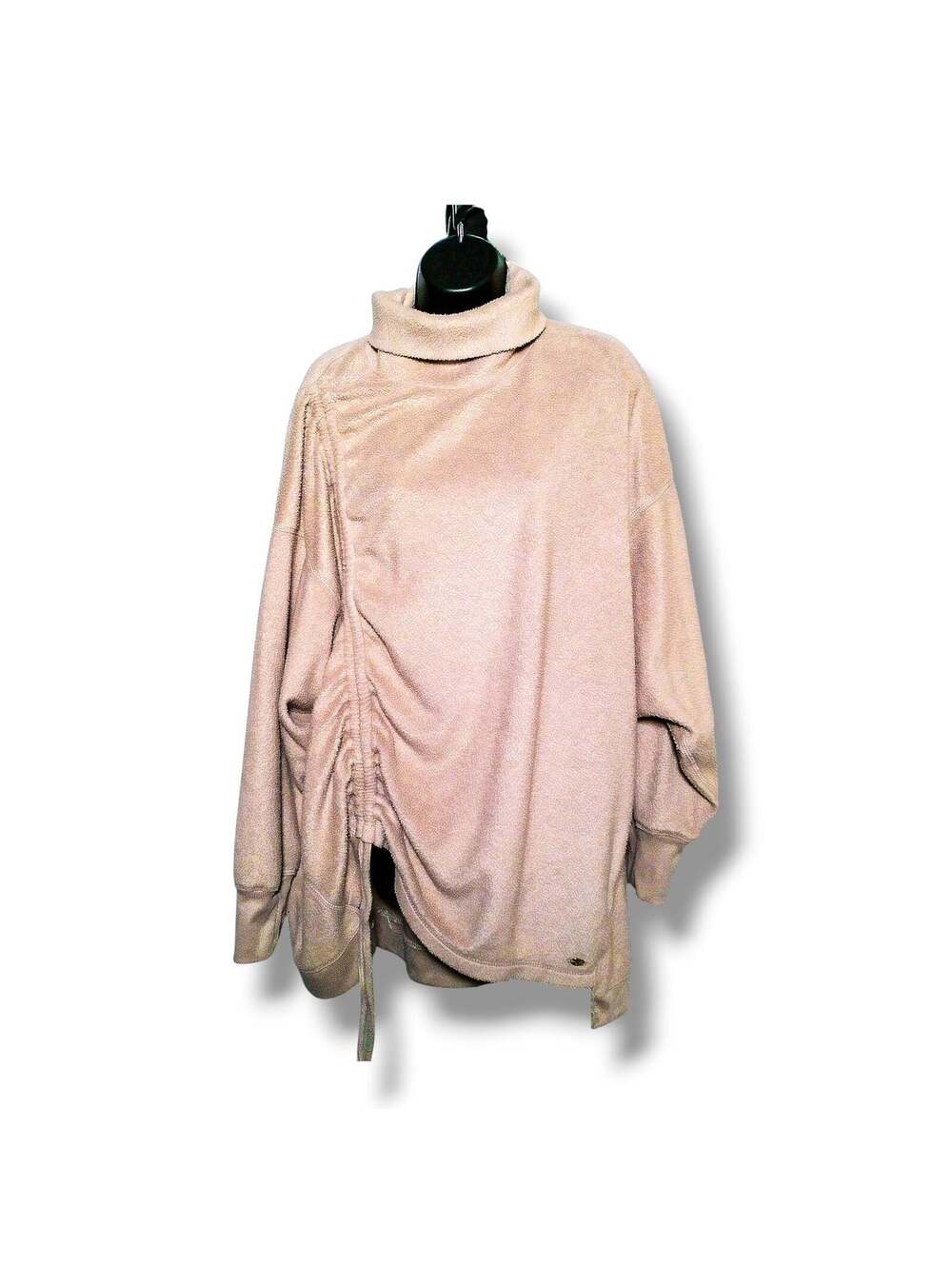 Tahari Sport Fleece Cowl Neck Ruched Tunic Beige